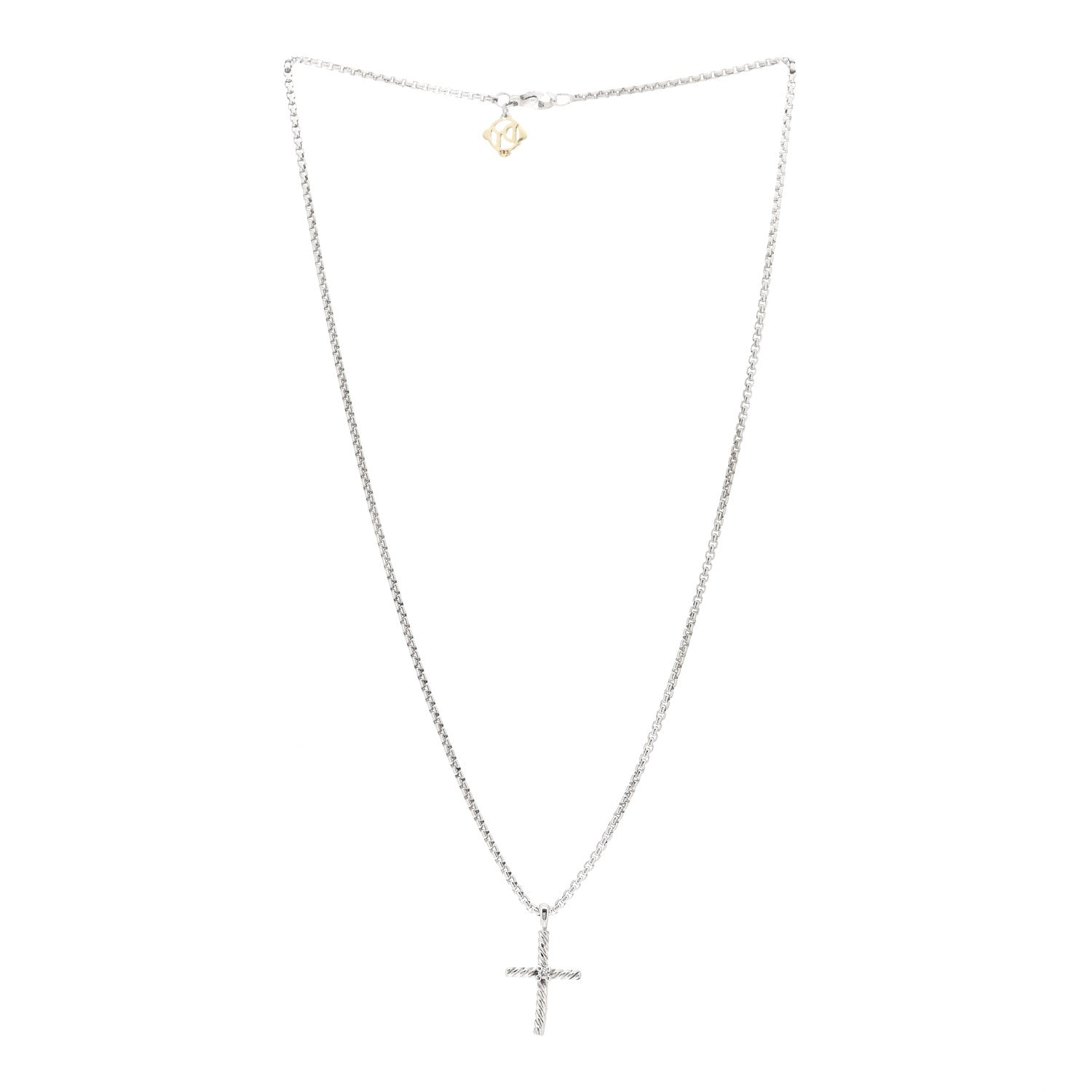 David Yurman Sterling Silver 14K Yellow Gold Diamond Cable Classics Cross Necklace 3 of 4
