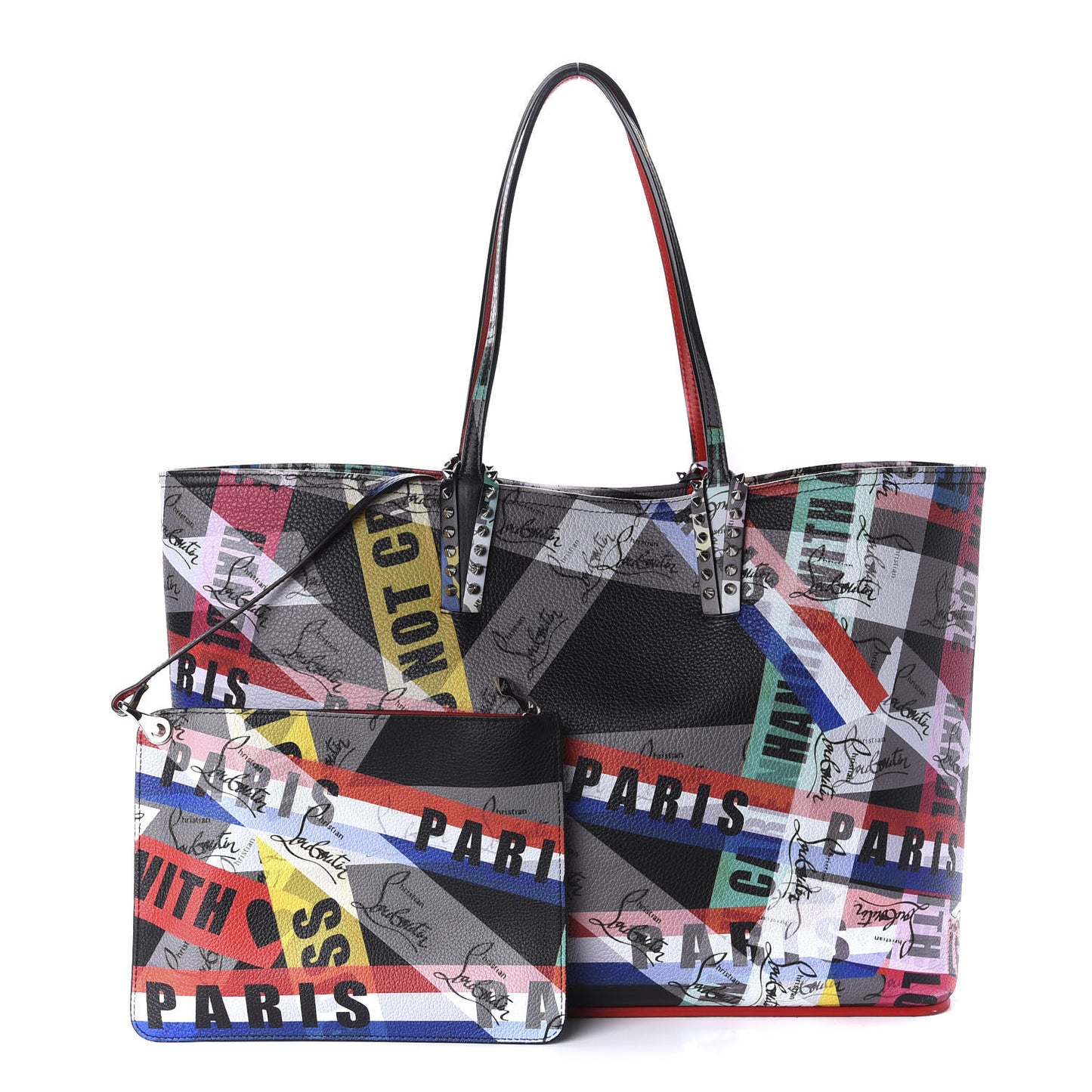 Calfskin Loubiballage Spikes East West Cabata Tote Black Multicolor