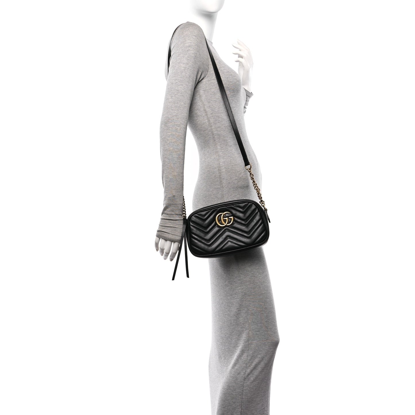 Calfskin Matelasse Small GG Marmont Chain Shoulder Bag Black