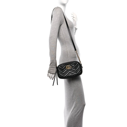 Gucci Calfskin Matelasse Small GG Marmont Chain Shoulder Bag Black 2 of 11