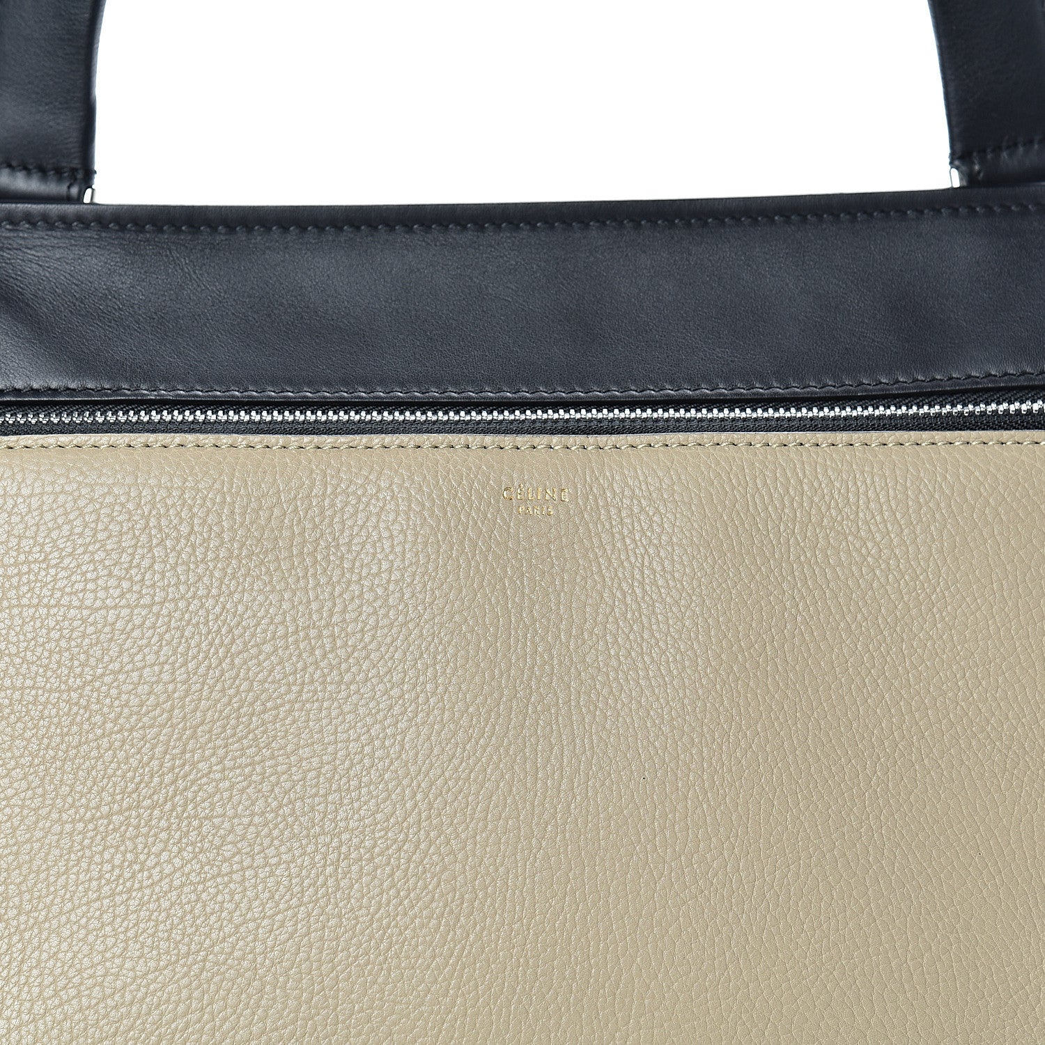 Celine Textured Calfskin Medium Bi-Color Edge Shoulder Bag Black Beige 7 of 15