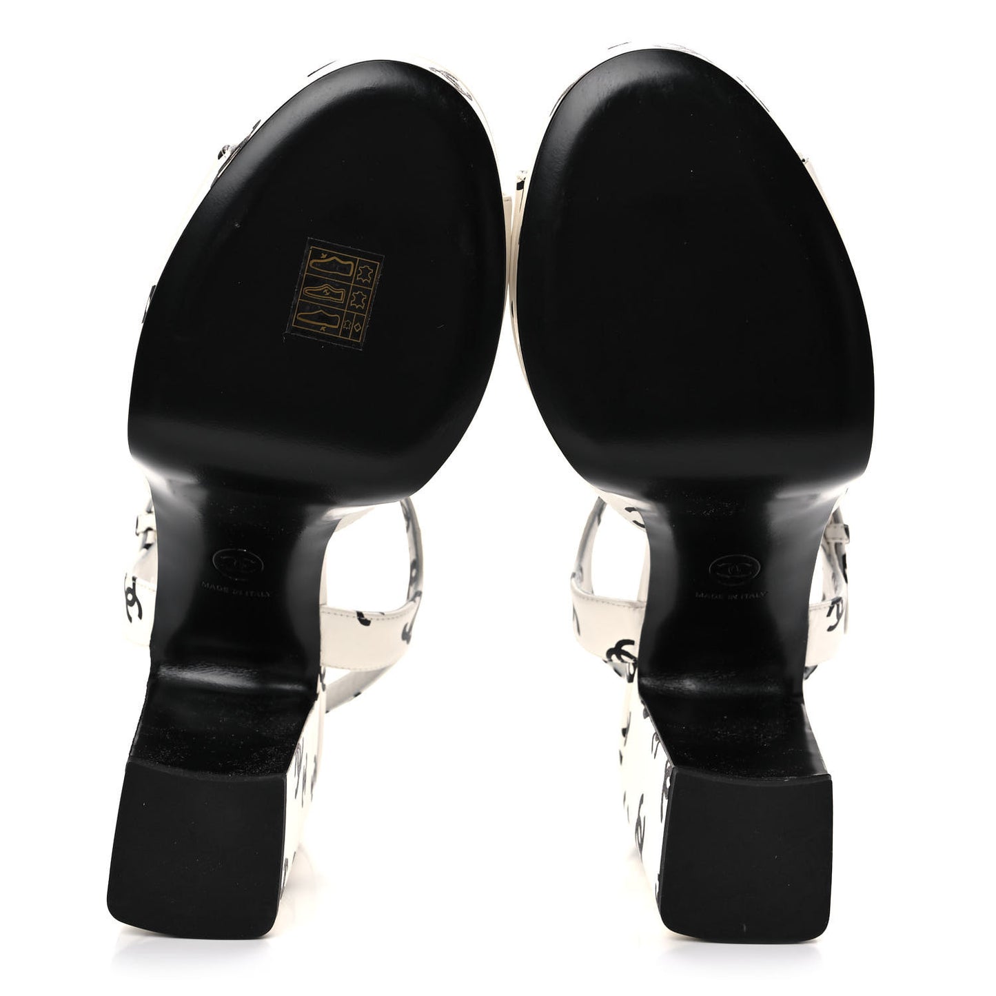 Printed Lambskin CC Platform Sandals 41 White Black