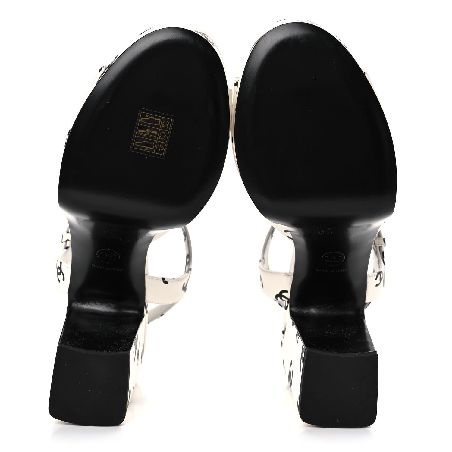 Chanel Printed Lambskin CC Platform Sandals 41 White Black 5 of 9