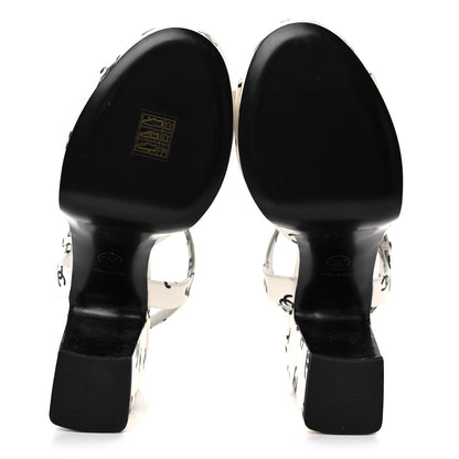 Chanel Printed Lambskin CC Platform Sandals 41 White Black 5 of 9