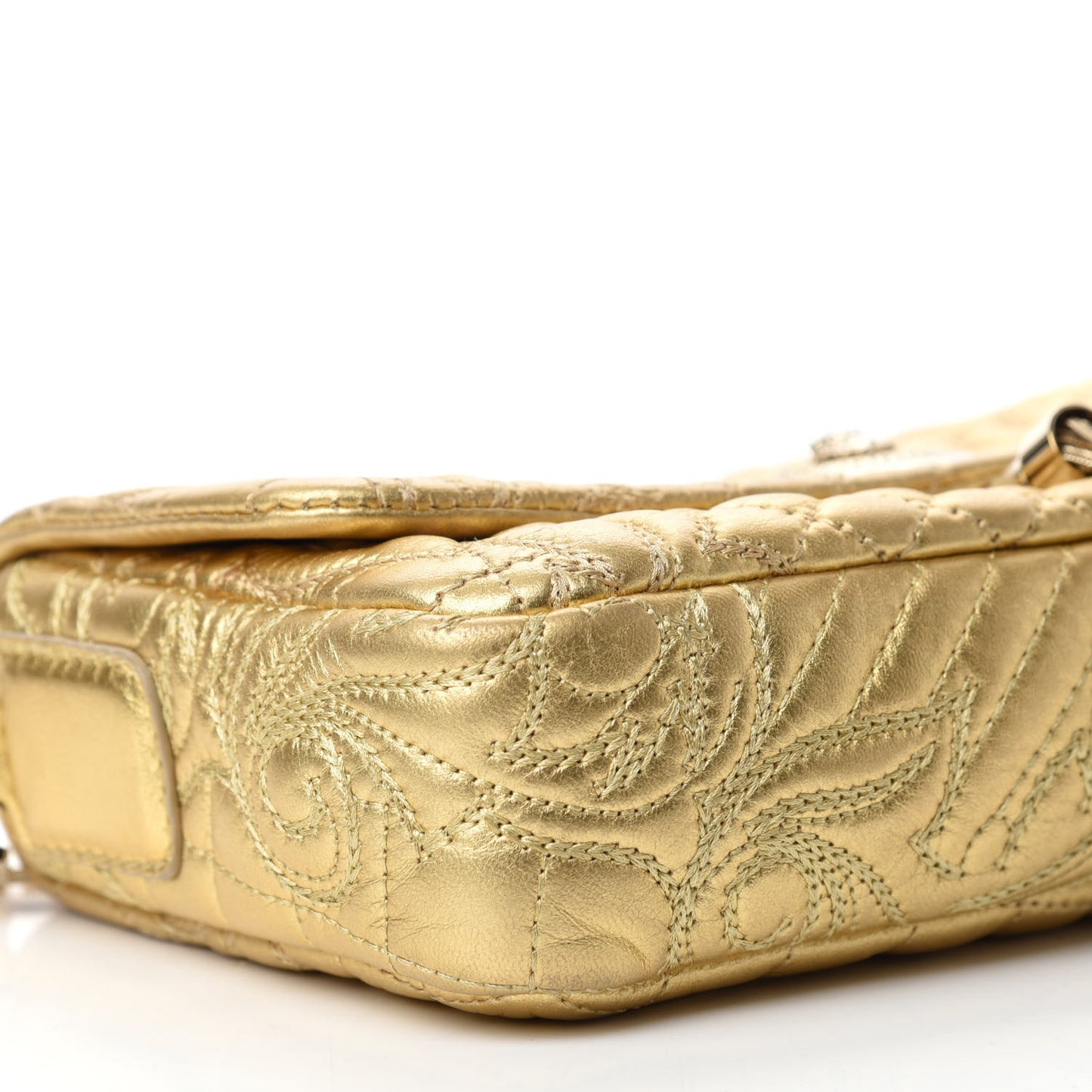 Metallic Nappa Barocco Quilted Calliope Vanitas Shoulder Bag Gold