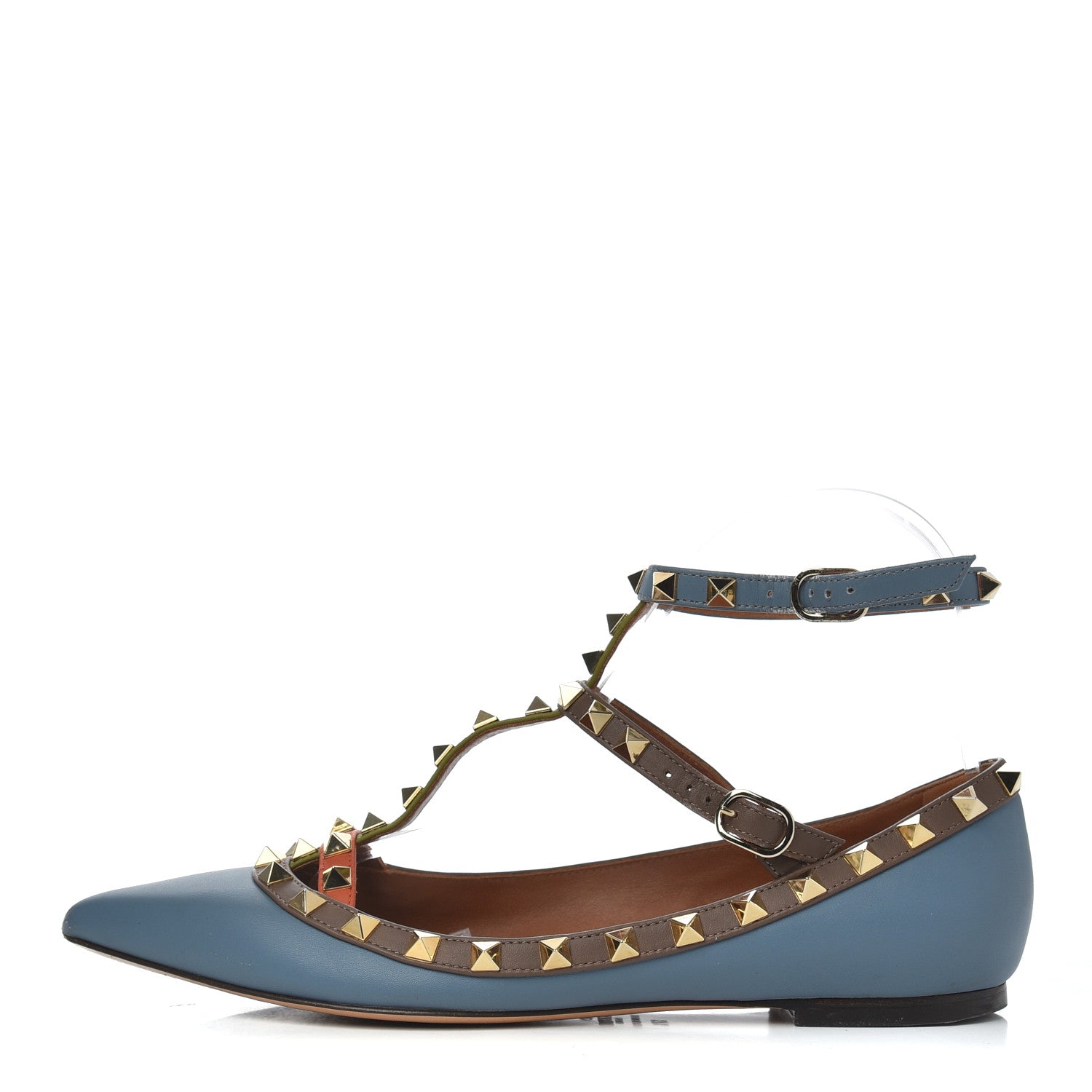 Valentino Garavani Nappa Rockstud Cage Ballerina Flats 37.5 Slate Blue 1 of 8