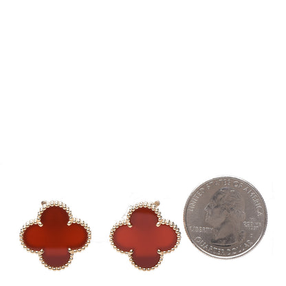 Van Cleef & Arpels 18K Yellow Gold Carnelian Magic Alhambra Earrings 2 of 4