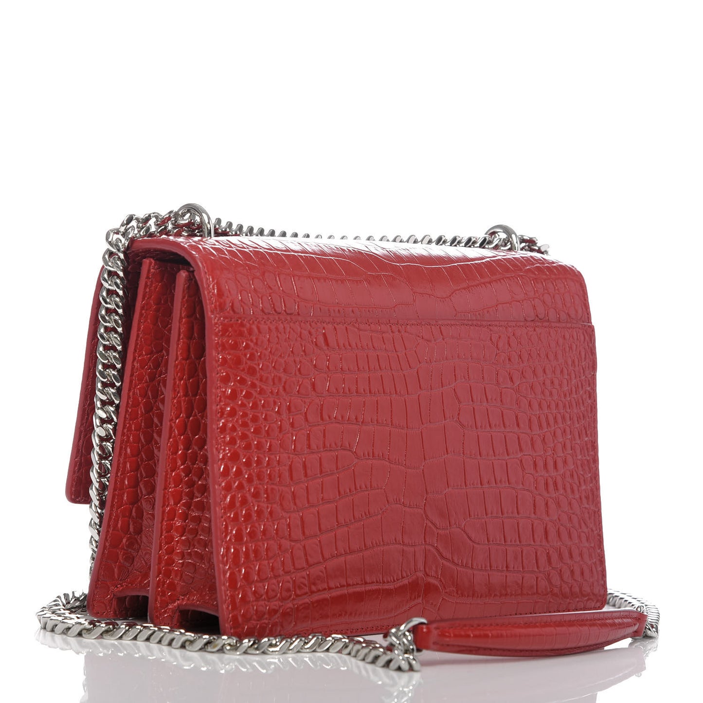 Calfskin Crocodile Embossed Medium Monogram Sunset Rouge Eros