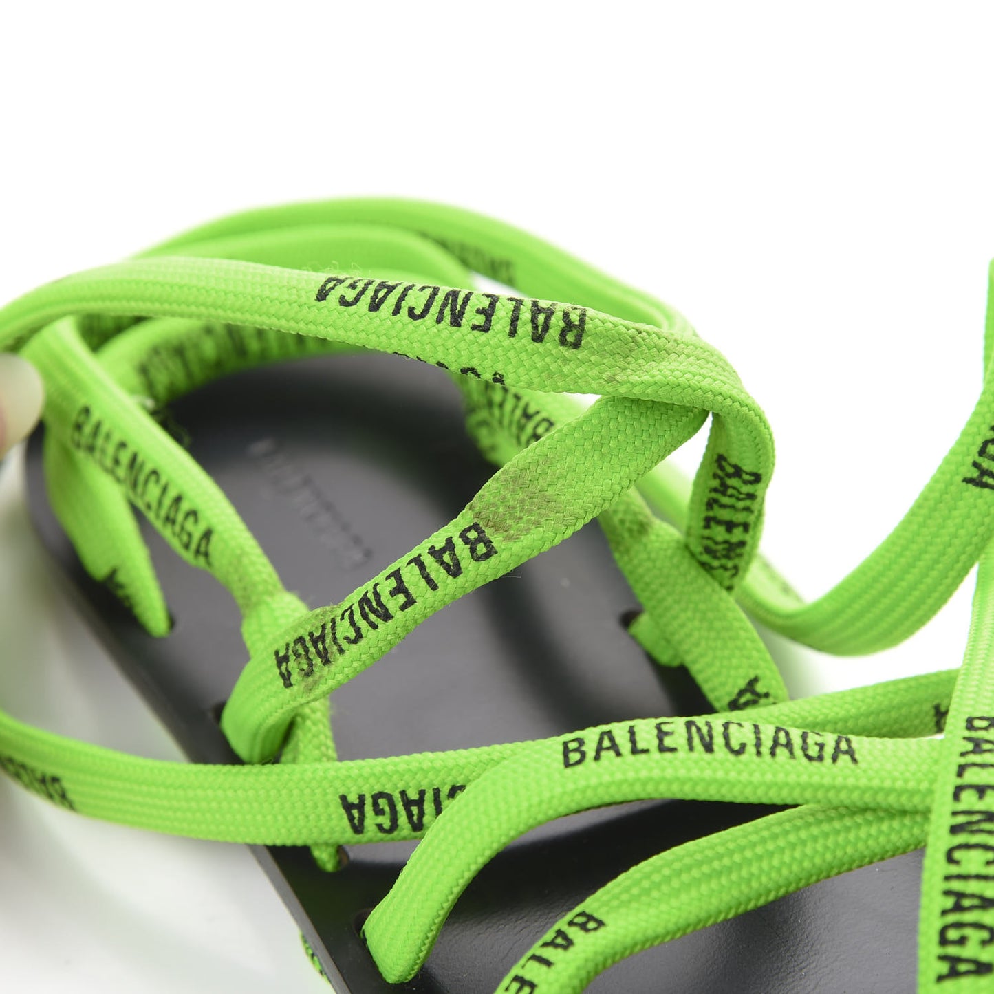 Nylon Calfskin Logo Lace Flat Sandals 39 Neon Green