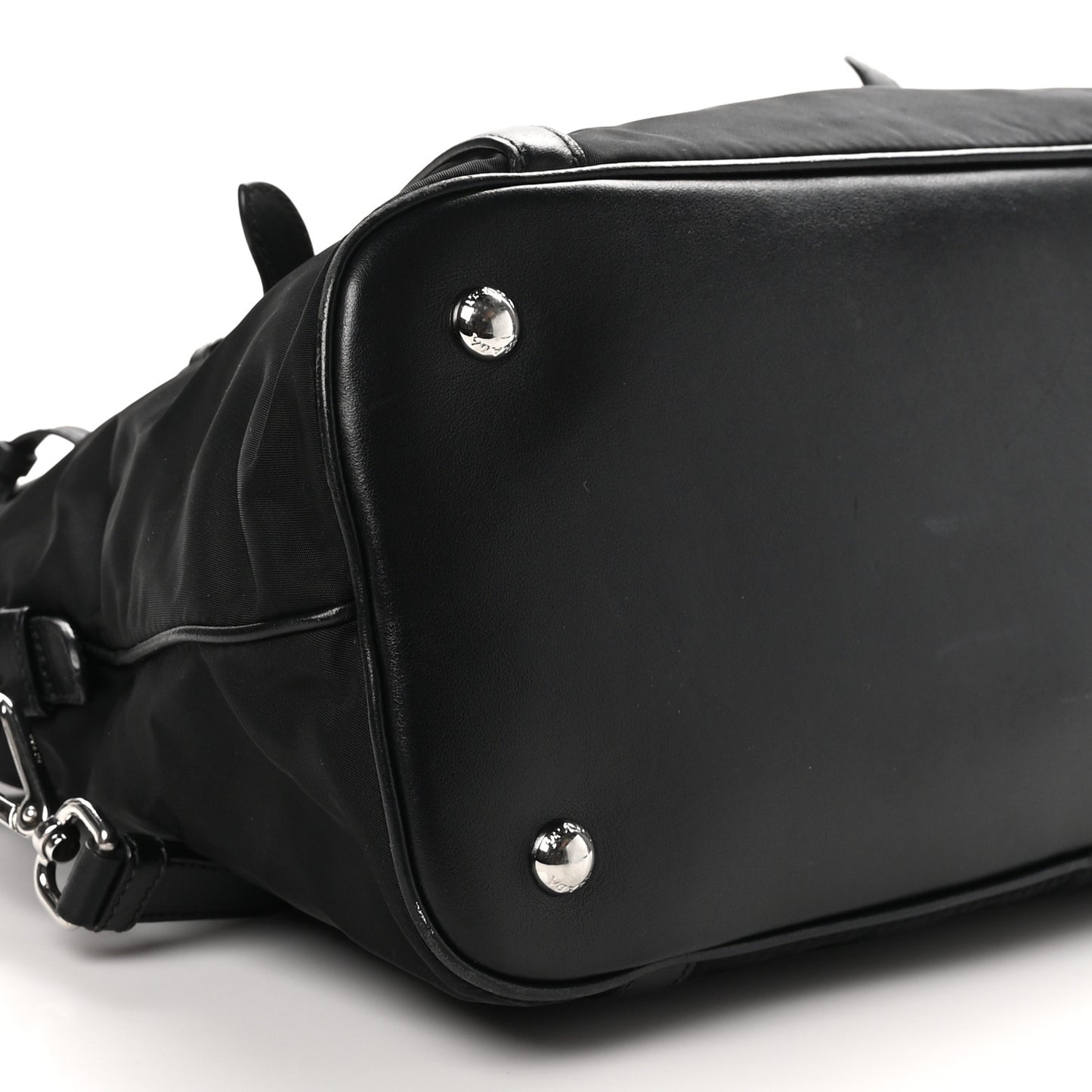 Tessuto Nylon Calfskin Dome Satchel Black