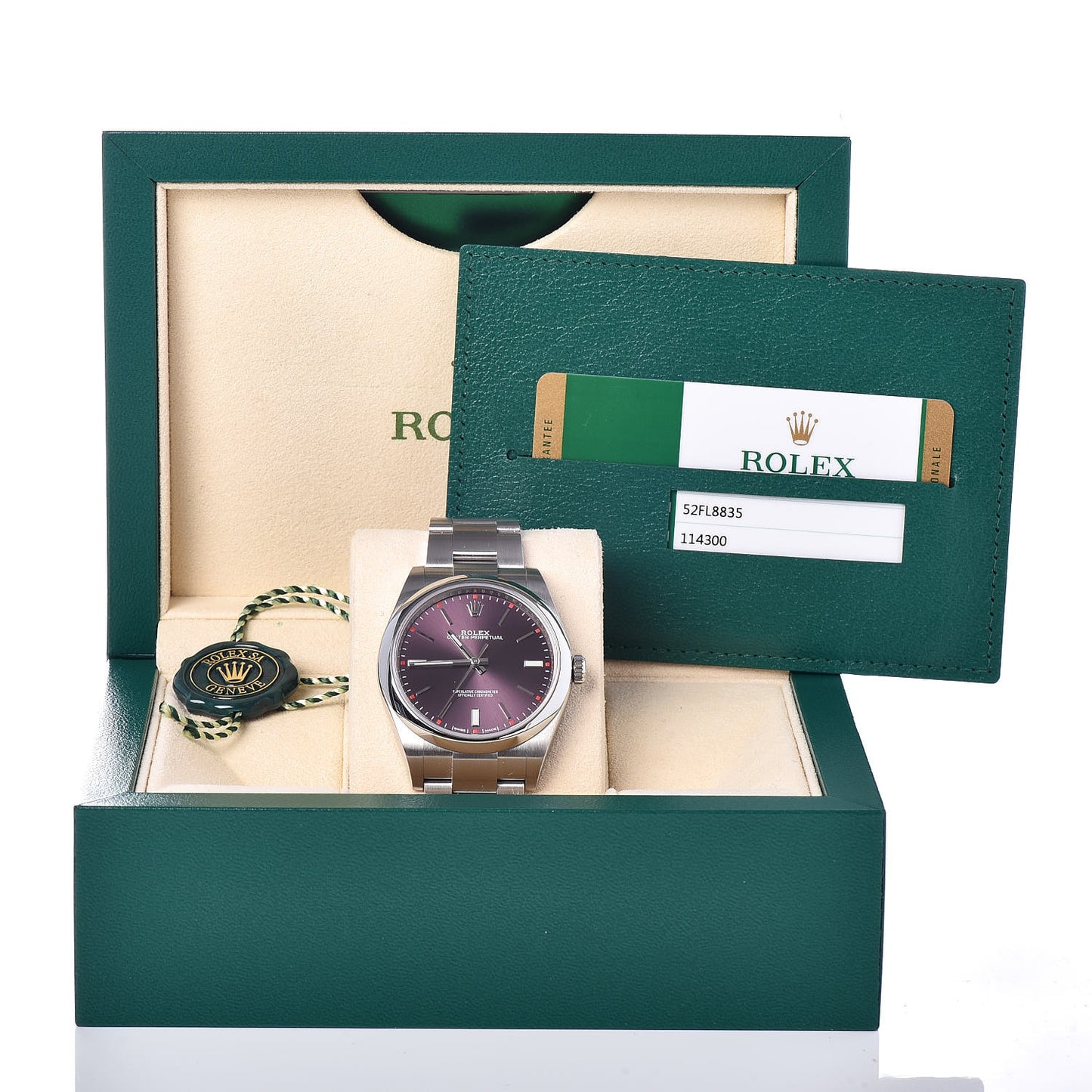 Stainless Steel 39mm Oyster Perpetual Watch Red Grape 114300