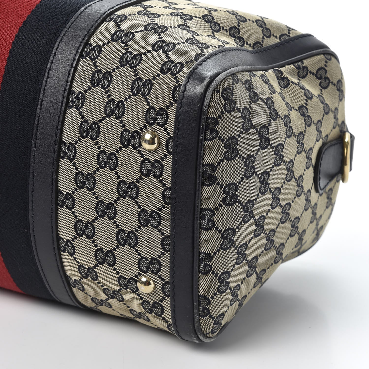 Gucci Monogram Selleria Calfskin Vintage Web Medium Boston Beige Blue 6 of 12