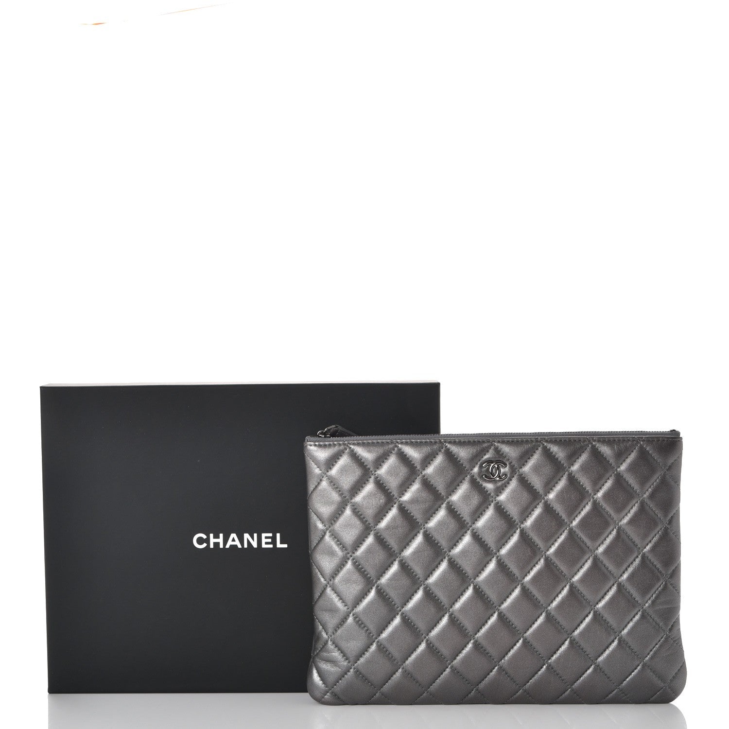 Chanel Metallic Lambskin Quilted Medium Cosmetic Case Silver 8 of 8