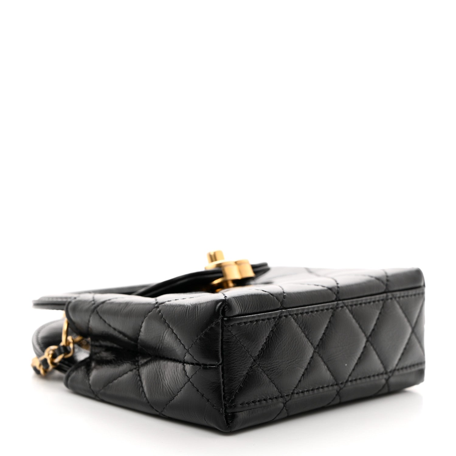 Chanel Shiny Aged Calfskin Quilted Mini Nano Kelly Shopper Black 4 of 11