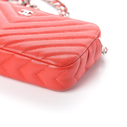 Chanel Caviar Chevron Quilted Small Clutch With Chain Red 9 of 10