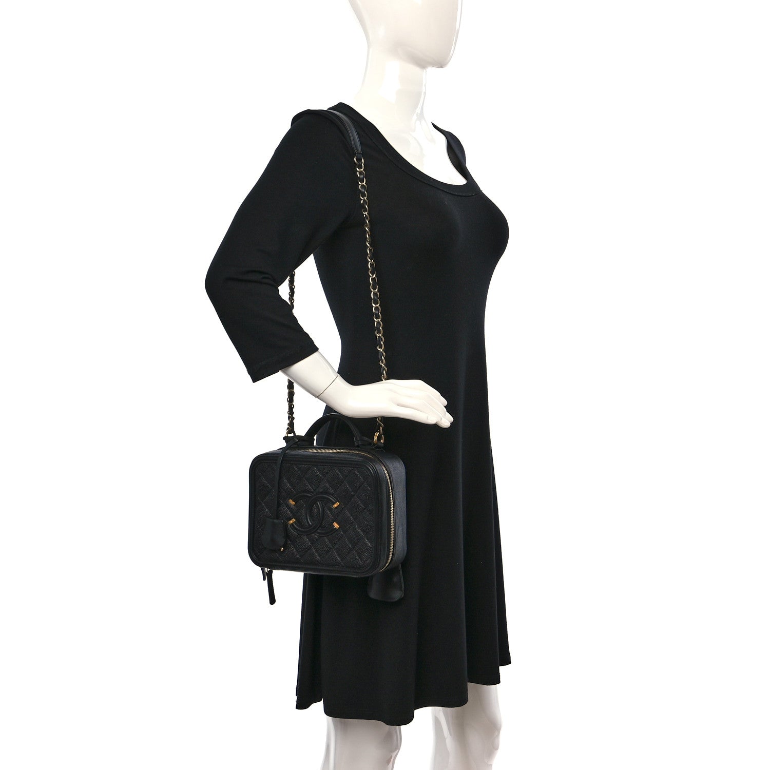 Chanel Caviar Quilted Medium CC Filigree Vanity Case Black 2 of 11