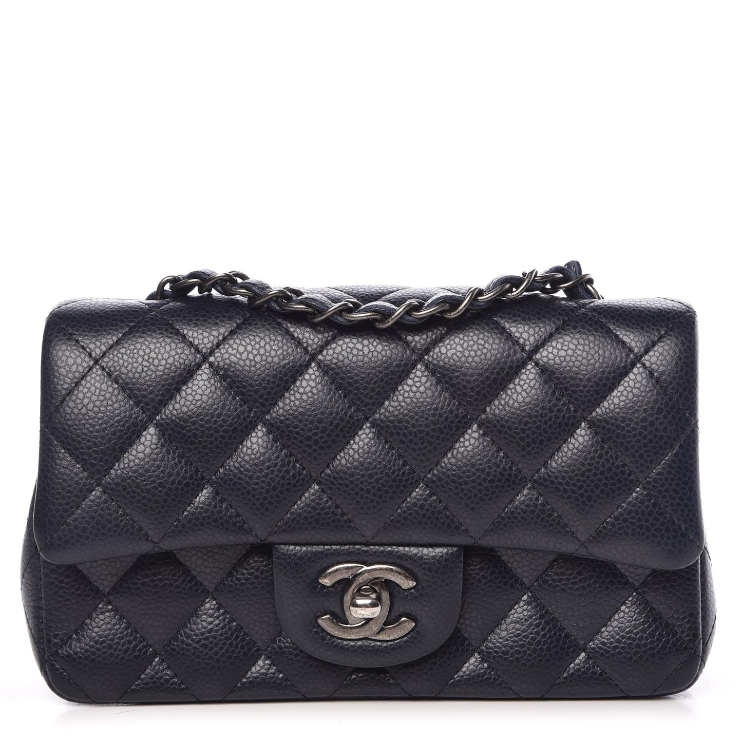 Caviar Quilted Mini Rectangular Flap Navy