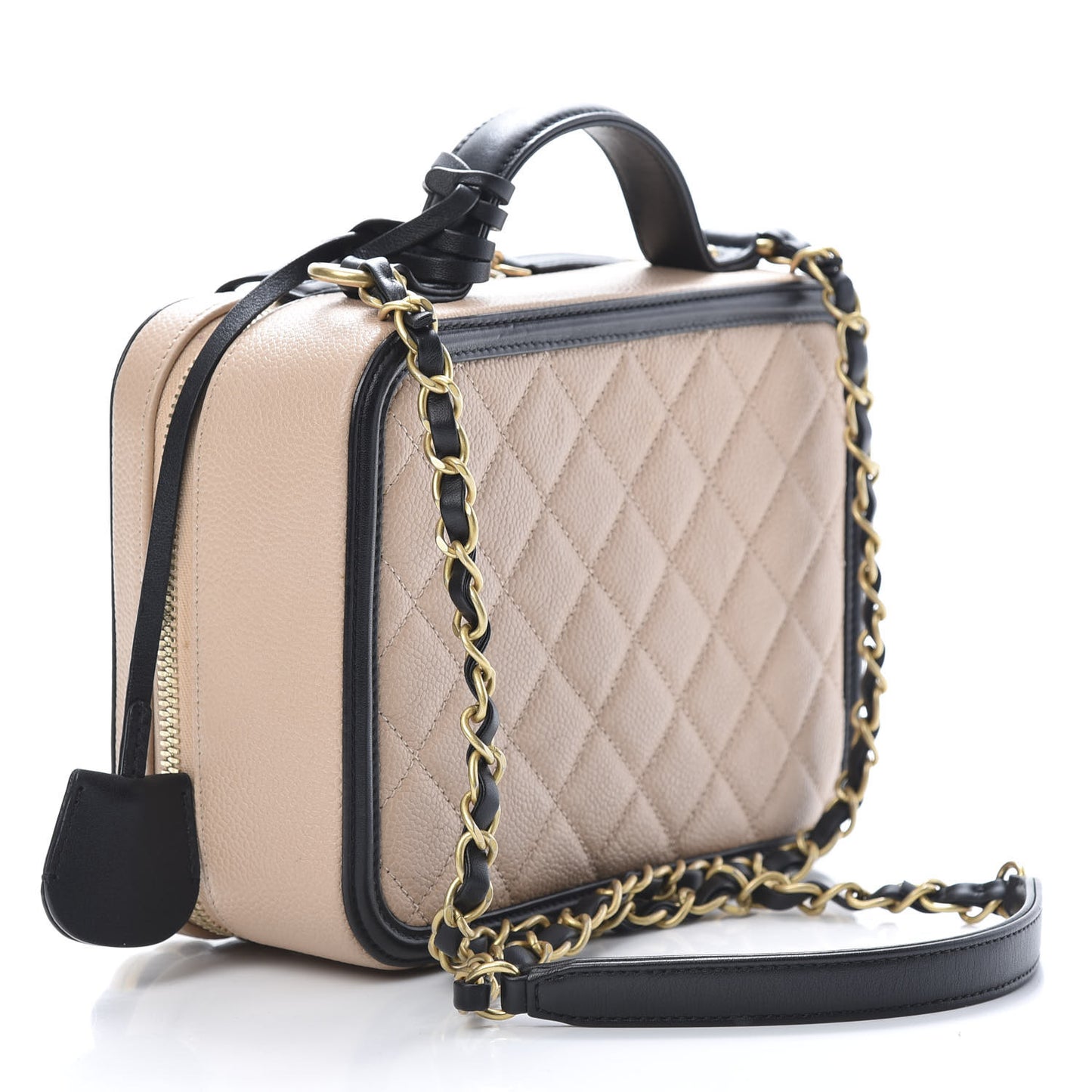 Caviar Quilted Medium CC Filigree Vanity Case Beige Black