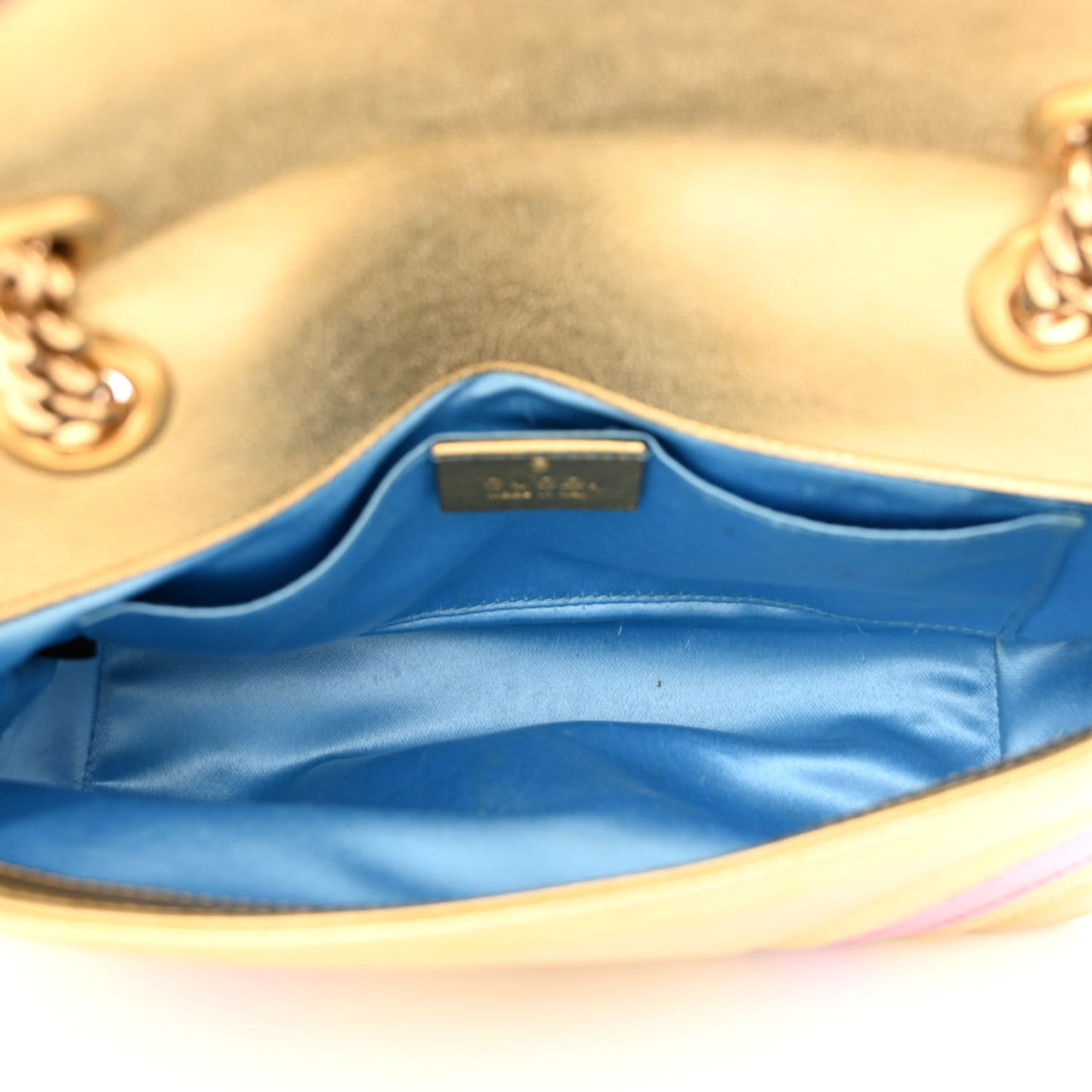 Metallic Calfskin Matelasse Mini GG Marmont Shoulder Bag Gold Pink
