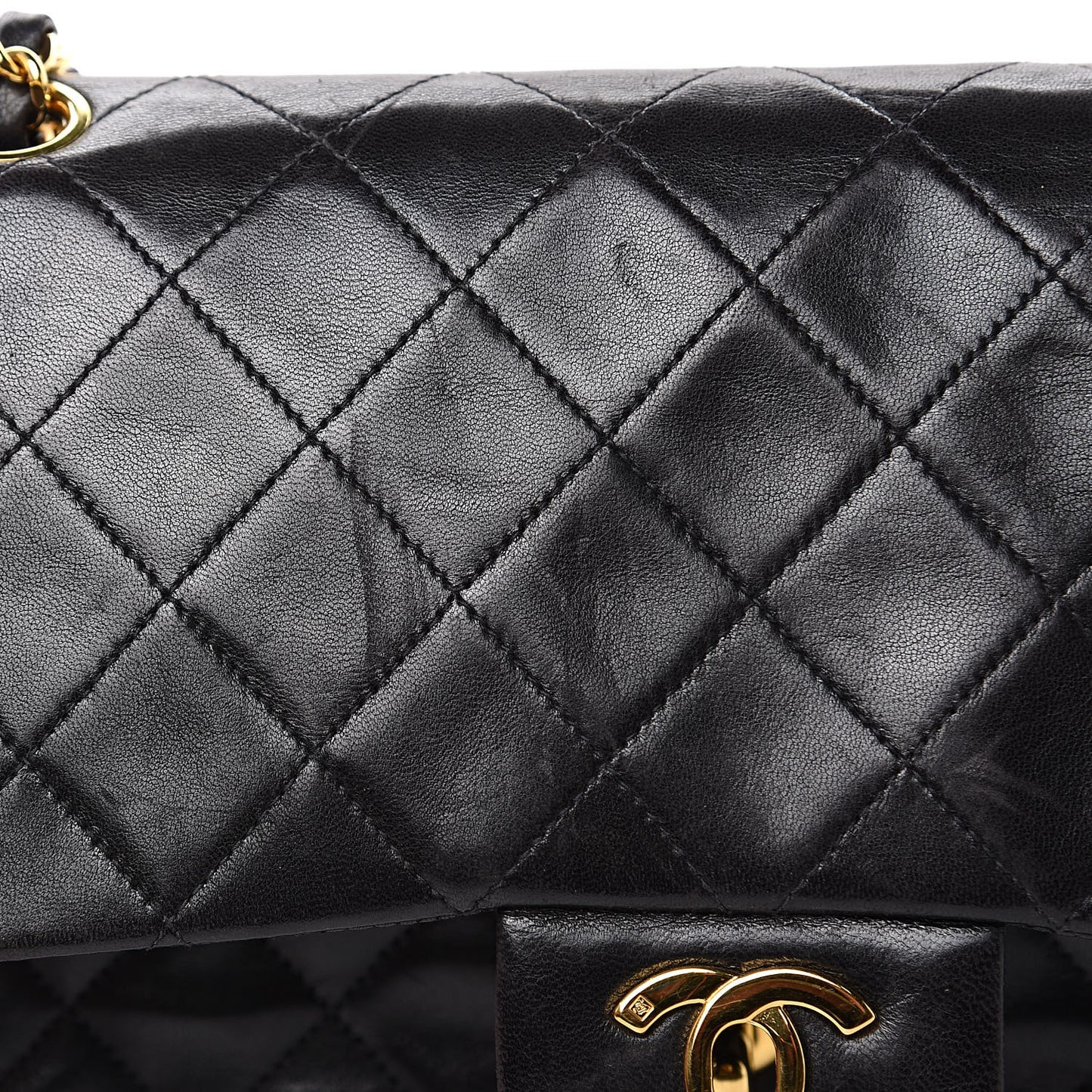 Lambskin Quilted Medium Double Flap Black