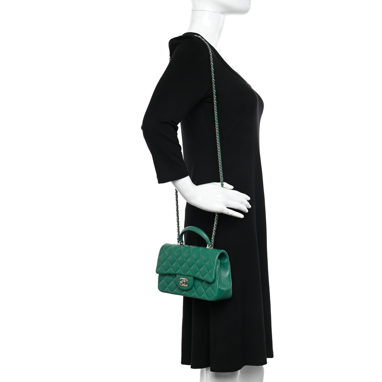 Chanel Lambskin Quilted Mini Top Handle Rectangular Flap Green 2 of 10