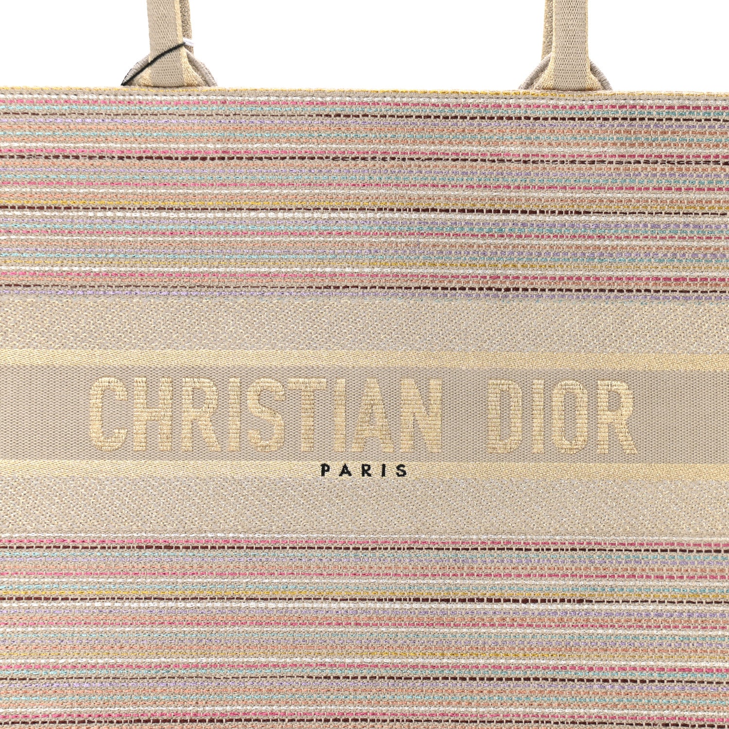 Christian Dior Canvas Embroidered Medium Stripes Book Tote Beige Multicolor 7 of 10