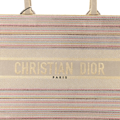 Christian Dior Canvas Embroidered Medium Stripes Book Tote Beige Multicolor 7 of 10