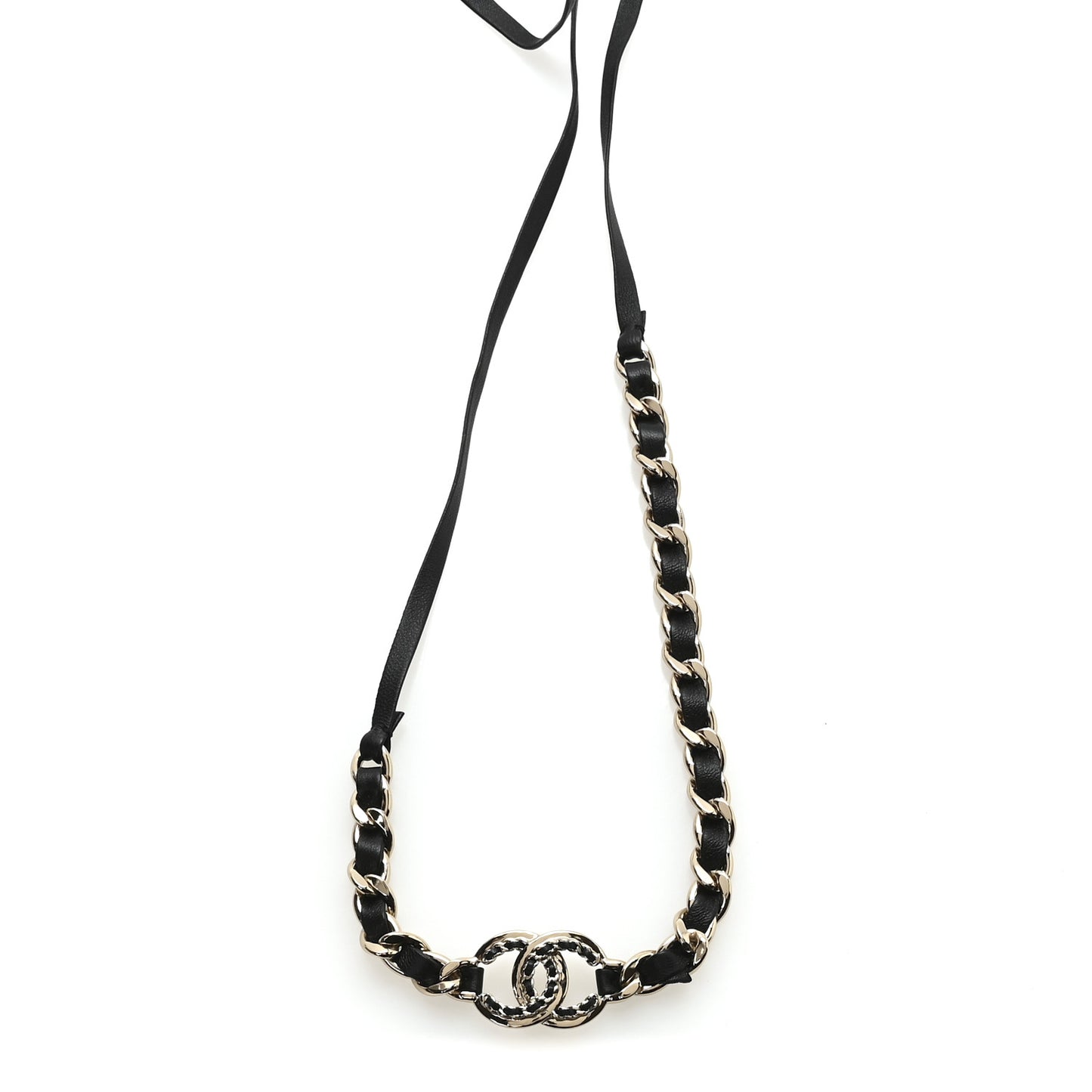Metal Lambskin CC Chain Tie Headband Gold Black