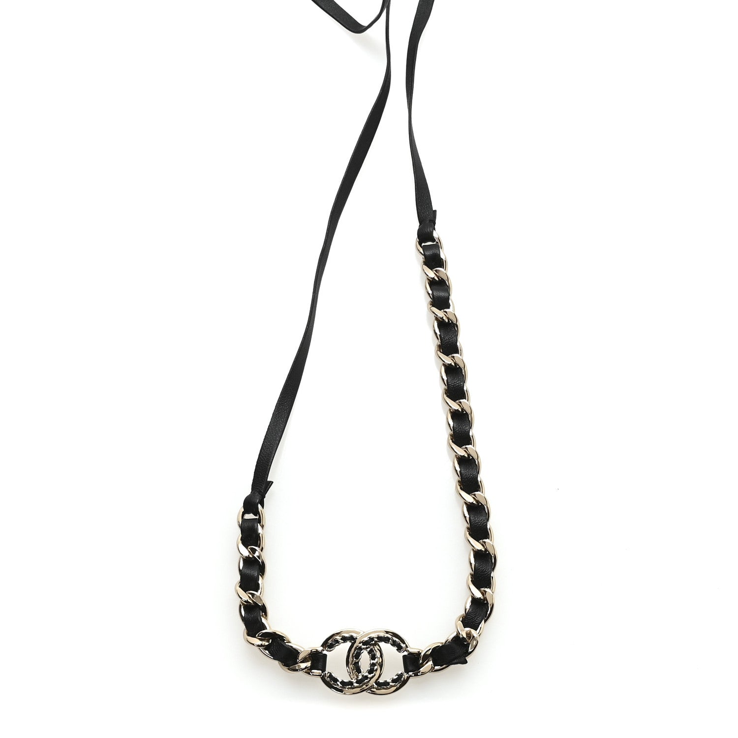 Chanel Metal Lambskin CC Chain Tie Headband Gold Black 3 of 5