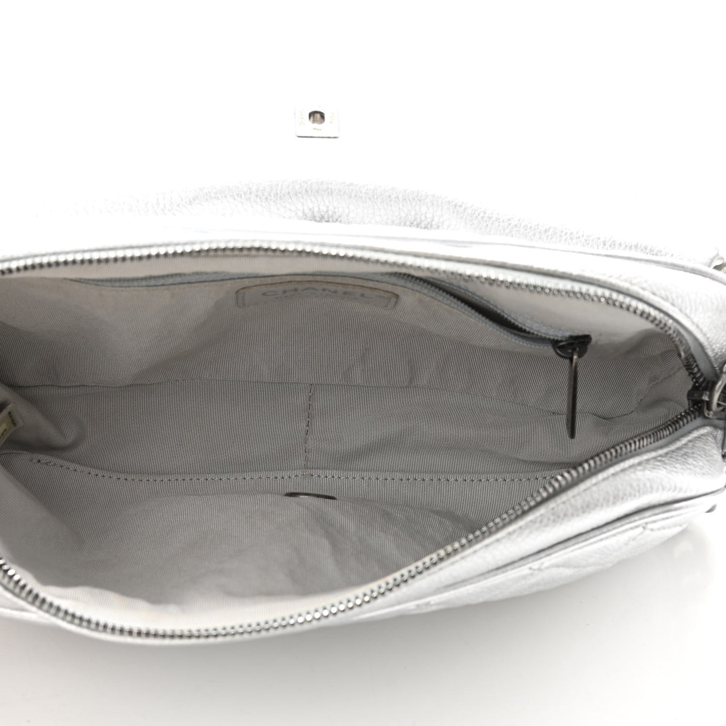Metallic Grained Calfskin Quilted Small Casual Rock Flap Silver