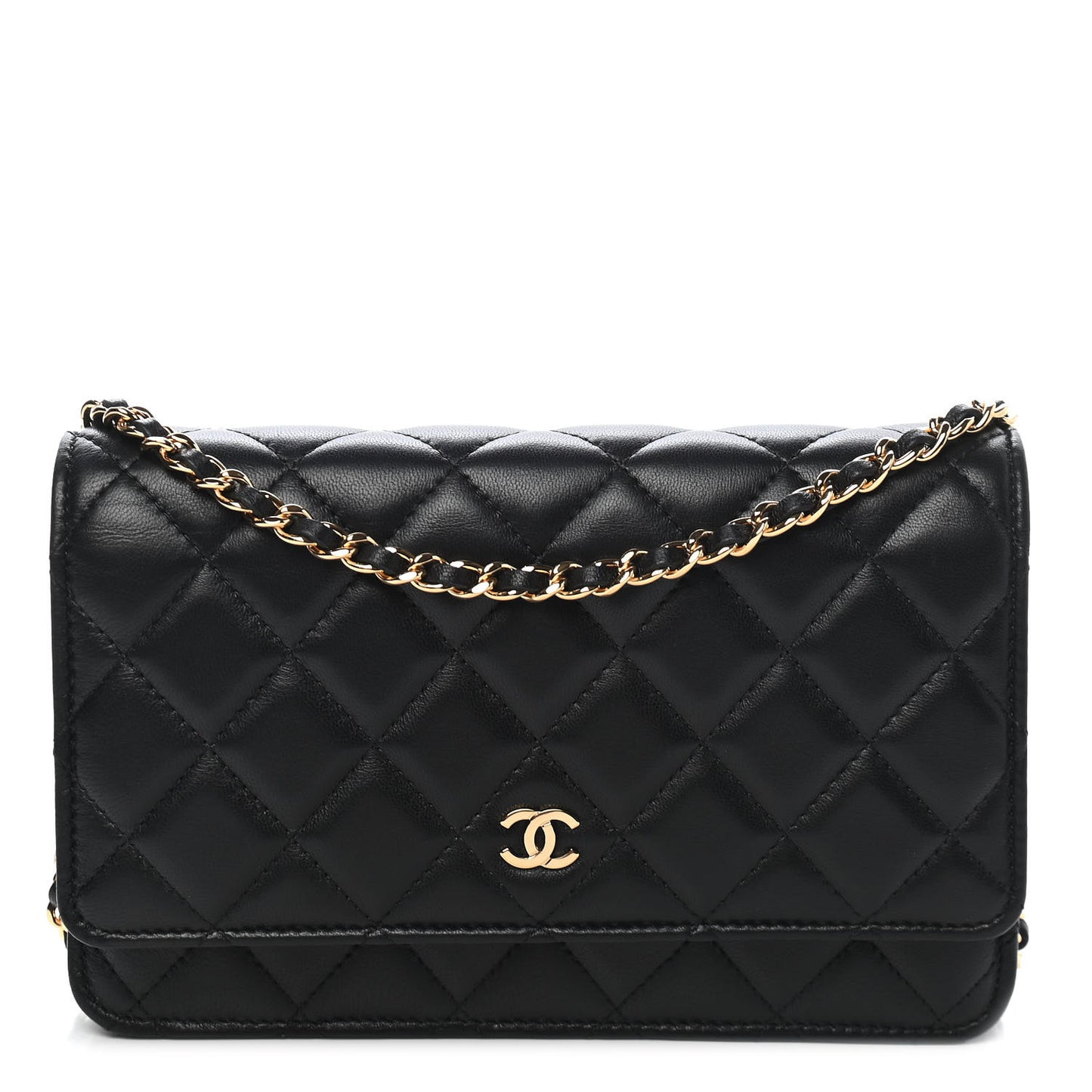 Lambskin Quilted Wallet On Chain WOC Black