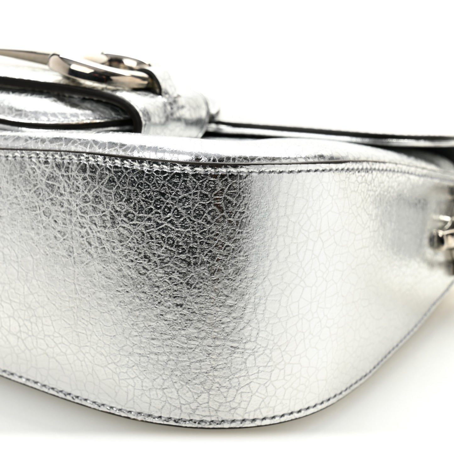 Metallic Demetra Small Horsebit 1955 Asymmetric Shoulder Bag Silver
