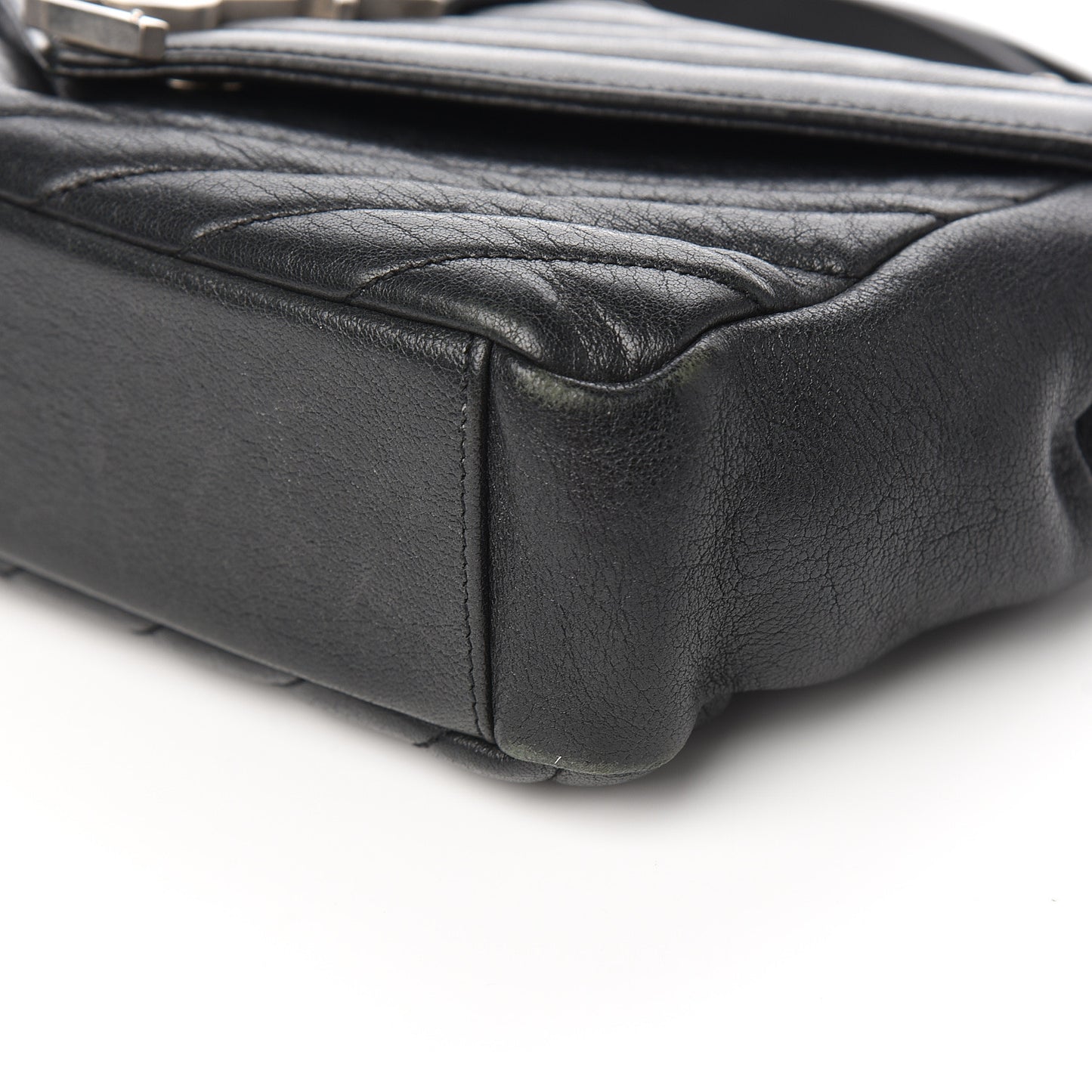 Sheepskin Medium Tri-Quilt College Monogram Satchel Black