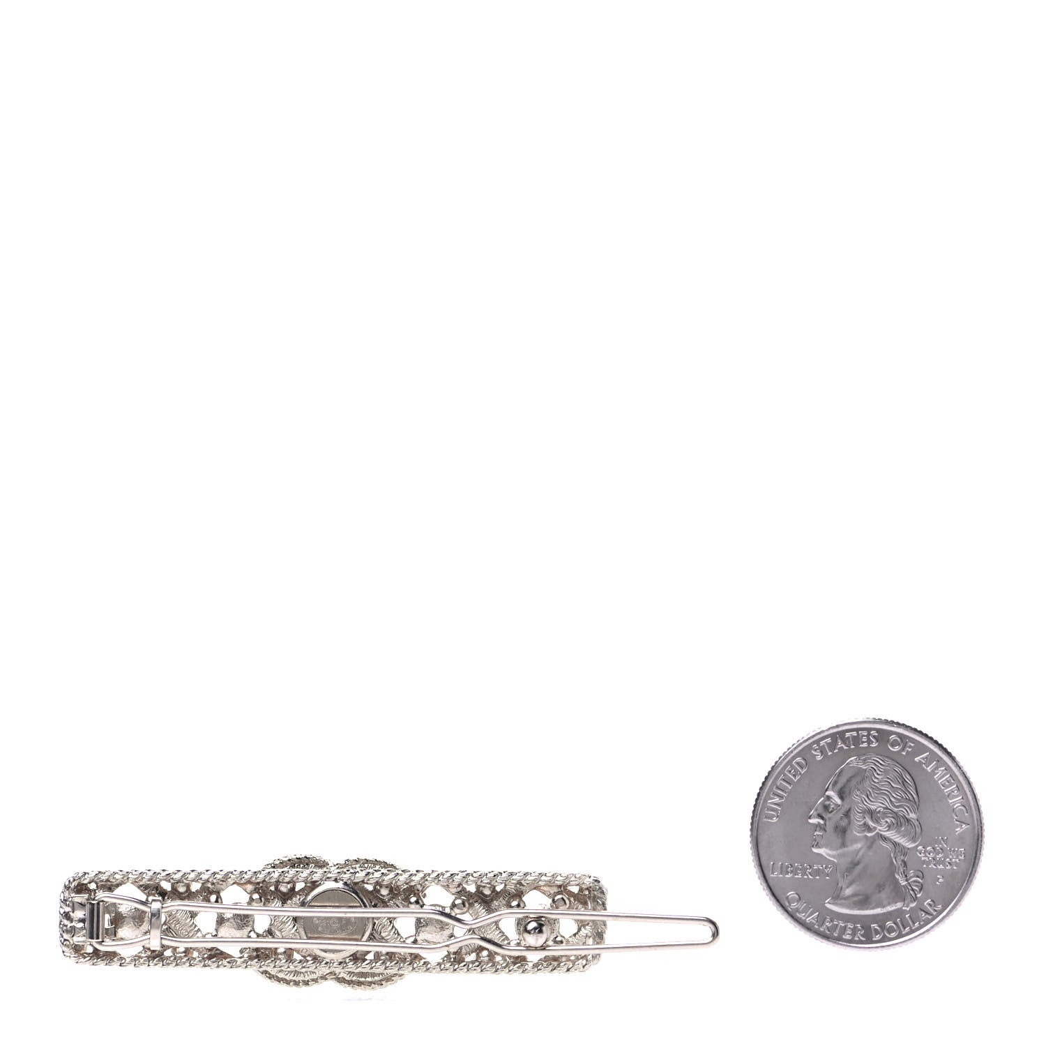 Chanel Pearl Crystal CC Hair Clip Barrette Silver 2 of 4