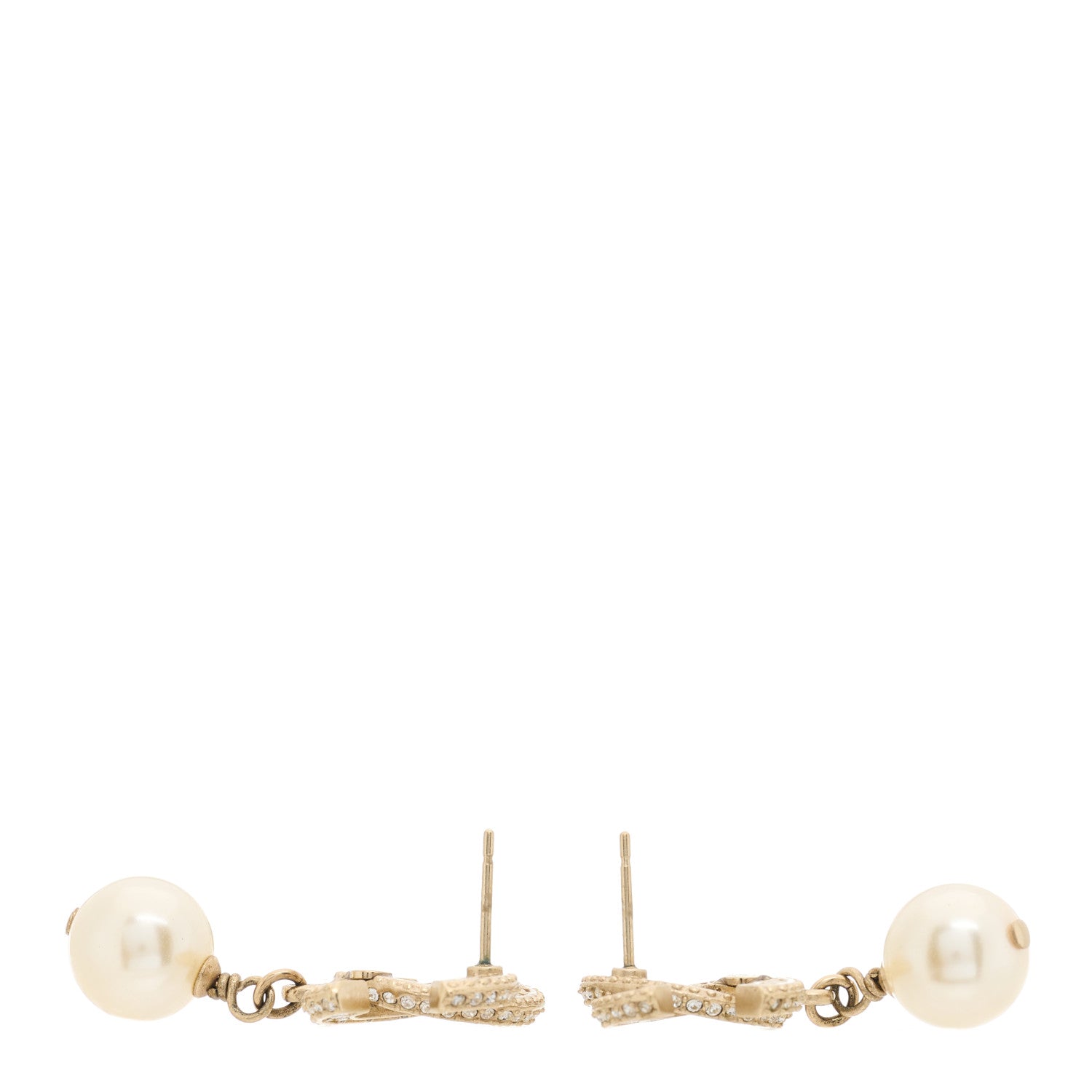 Chanel Crystal Pearl CC Drop Earrings Gold 3 of 4