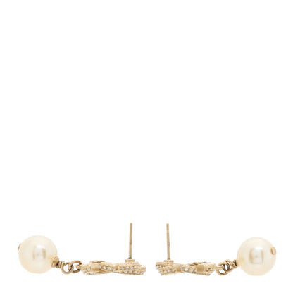 Chanel Crystal Pearl CC Drop Earrings Gold 3 of 4