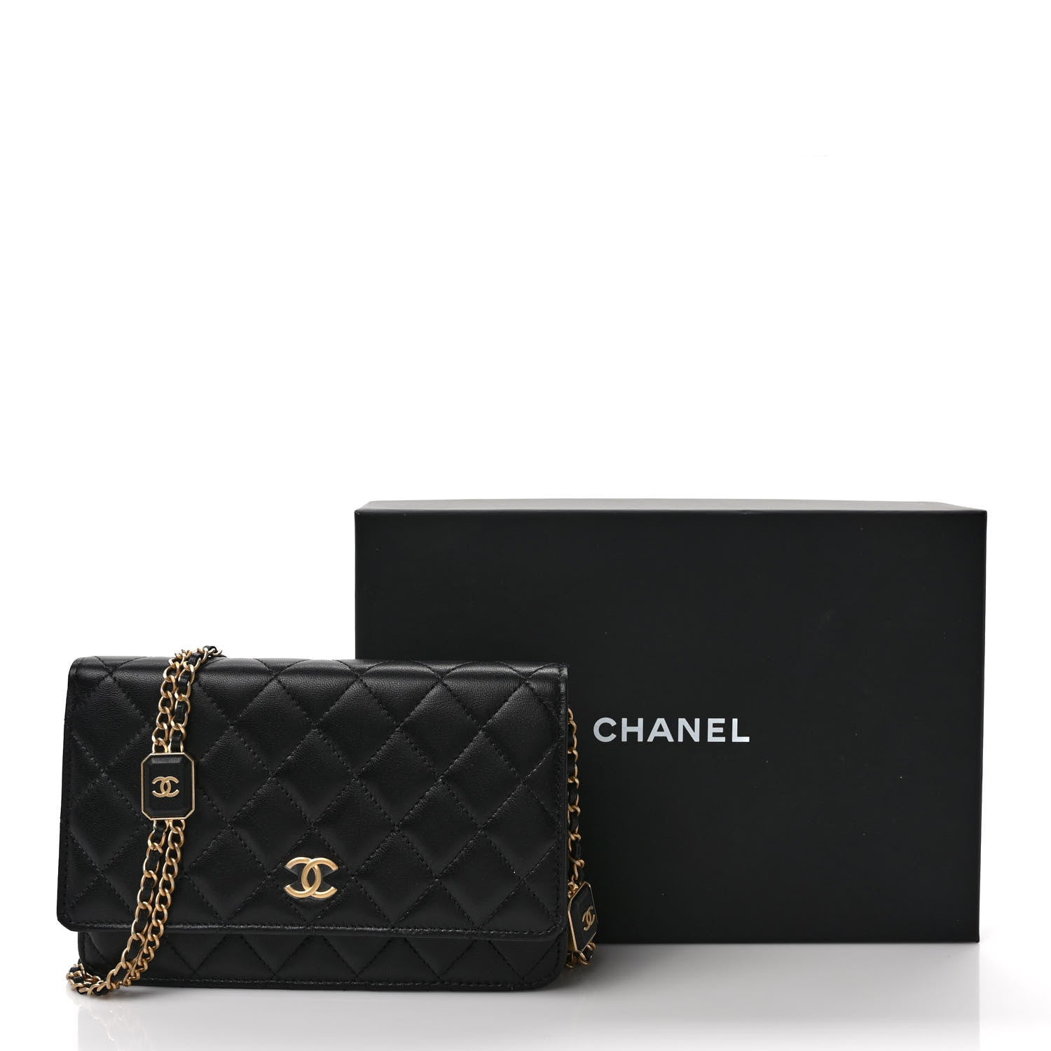 Chanel Lambskin Quilted Enamel Wallet On Chain WOC Black 10 of 10