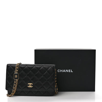 Chanel Lambskin Quilted Enamel Wallet On Chain WOC Black 10 of 10