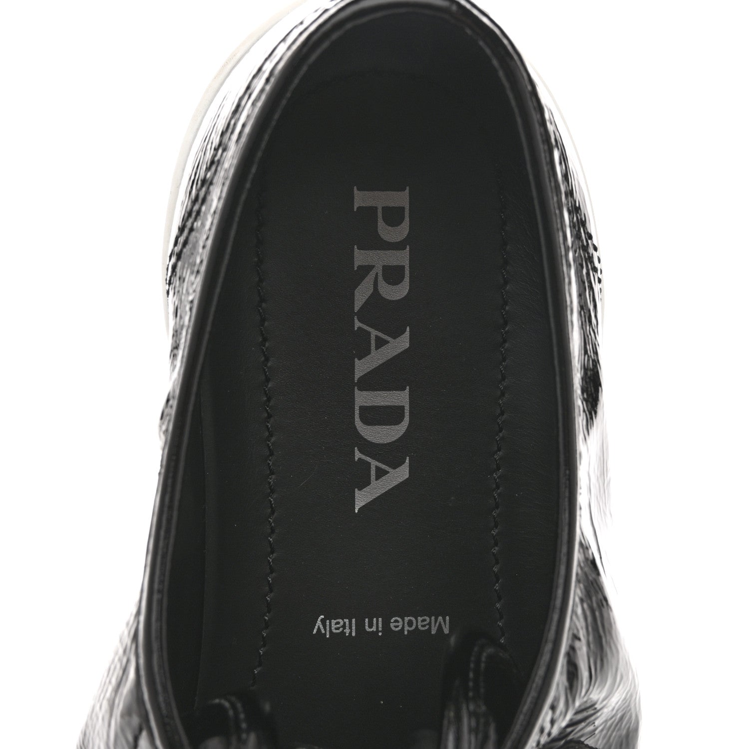 Prada Patent Naplak Triangle Logo Womens Low Top Sneakers 40 Black White 7 of 10