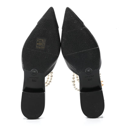 Chanel Lambskin Grosgrain Cap Toe Pearl Slingbacks 36 Black 5 of 9