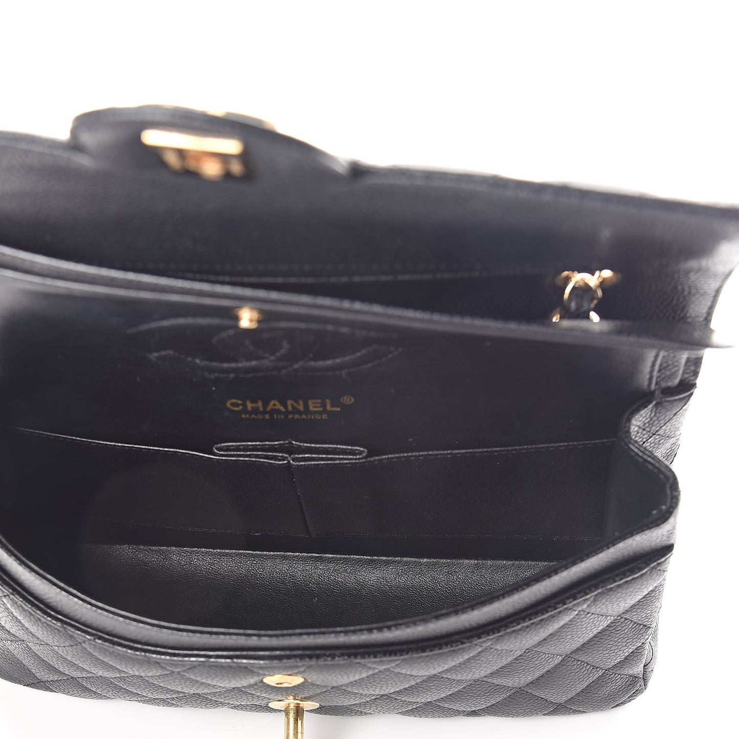 Caviar Quilted Medium Double Flap Black