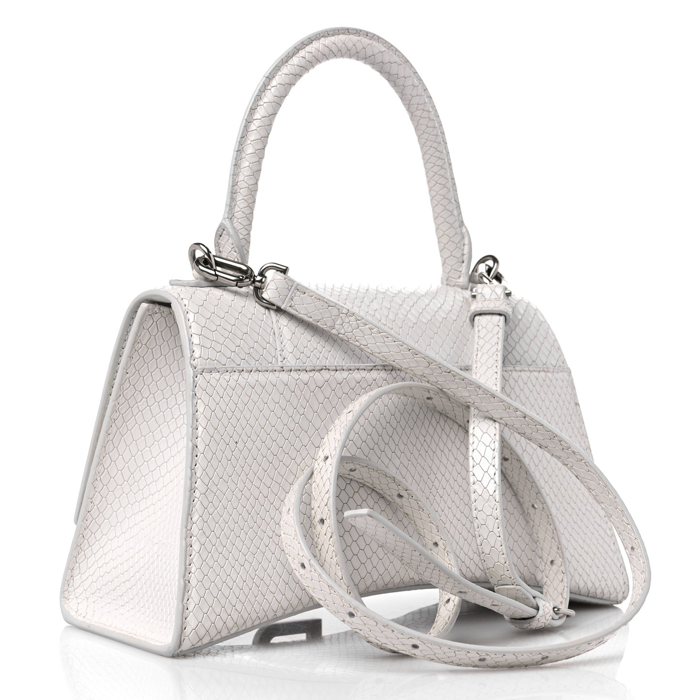 Calfskin Snake Embossed Small Hourglass Top Handle Bag White