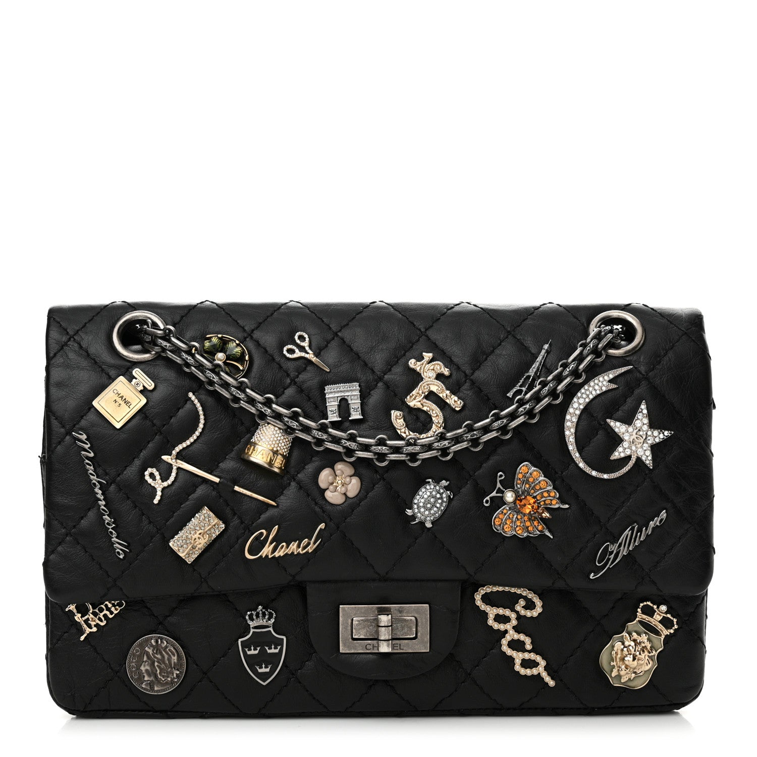 Chanel Aged Calfskin Lucky Charms 2.55 Reissue 225 Flap Black 1 of 13