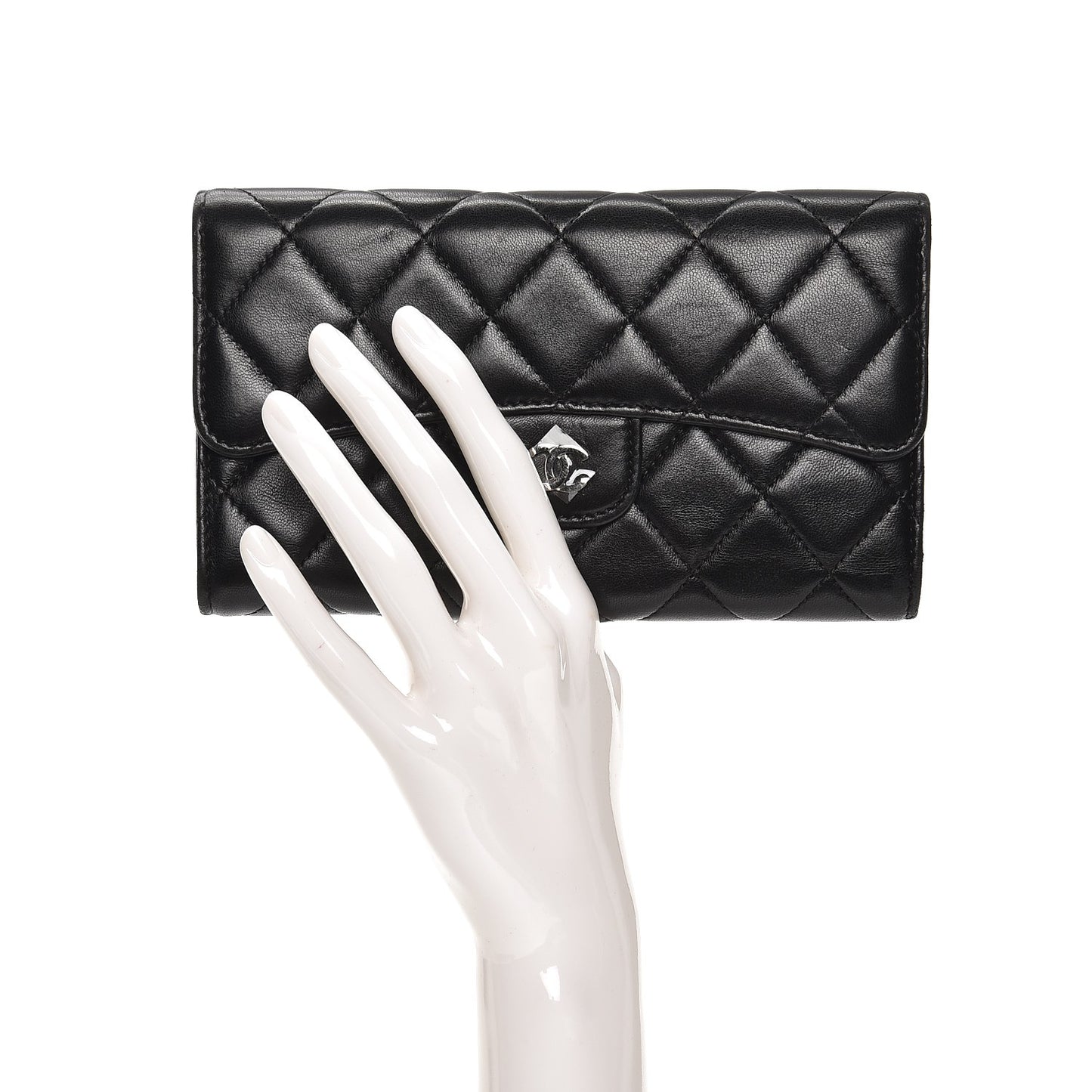 Lambskin Quilted Large Flap Wallet Black