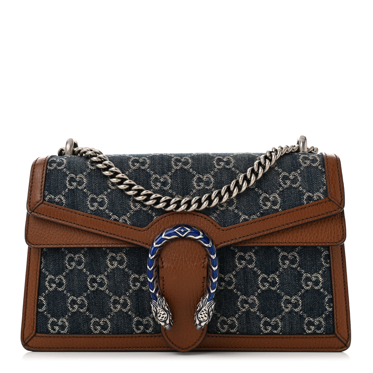 Gucci New Denim GG Monogram Dollar Calfskin Enamel Small Dionysus Shoulder Bag Blue Tea Cuir Epilog Electric Blue 1 of 11
