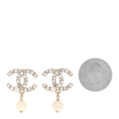Chanel Crystal Pearl CC Drop Earrings Gold 2 of 5