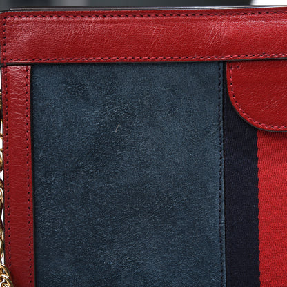 Gucci Suede Calfskin Web Small Ophidia Chain Shoulder Bag New Blue Romantic Cherry 9 of 12