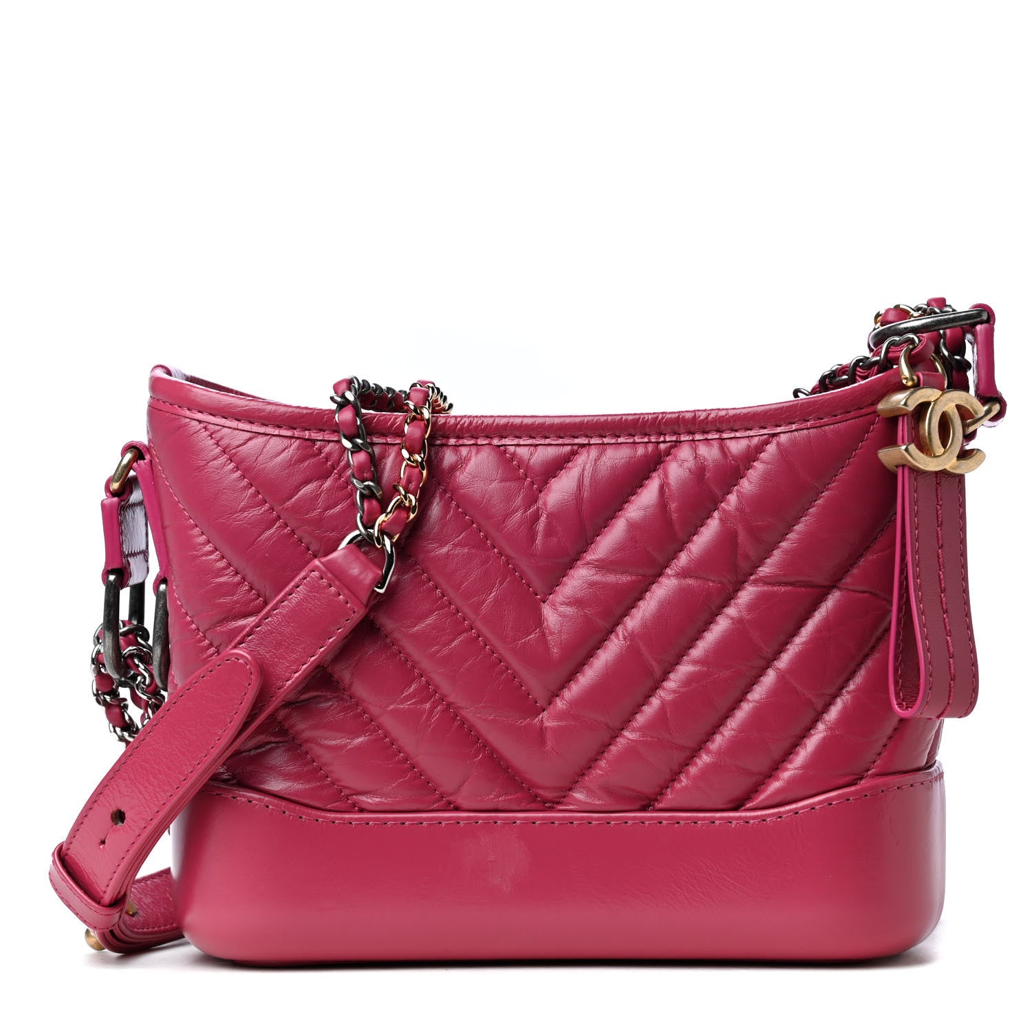 Chanel Aged Calfskin Chevron Quilted Small Gabrielle Hobo Dark Pink 1 of 4