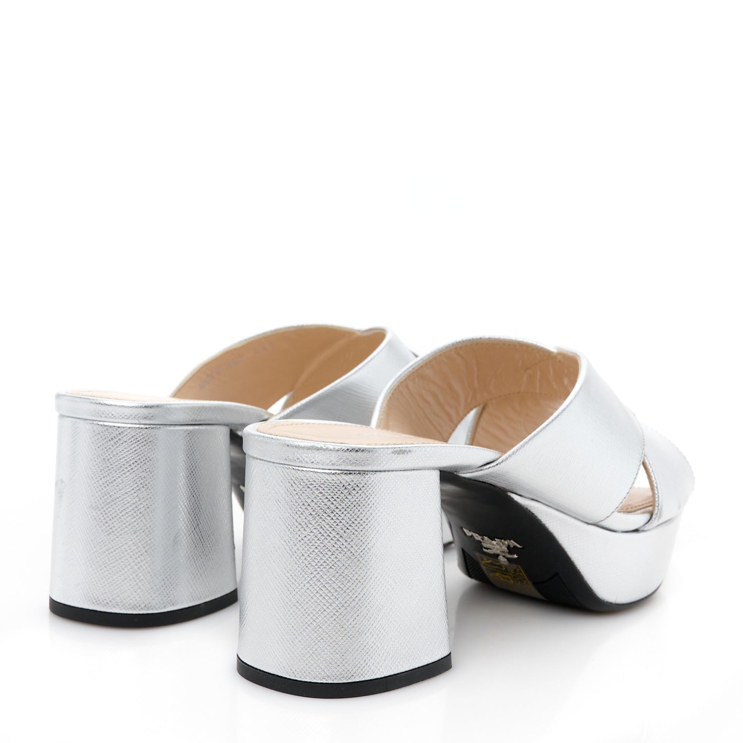 Metallic Saffiano Crisscross Platform Sandals Silver 34.5