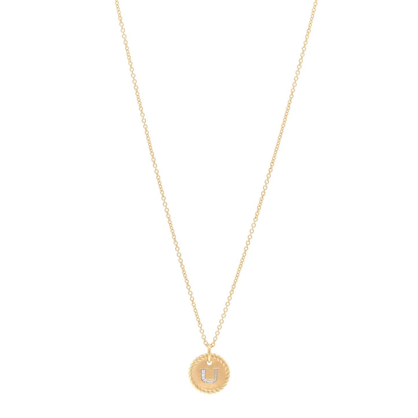 18K Yellow Gold Diamond Initial U Charm Necklace